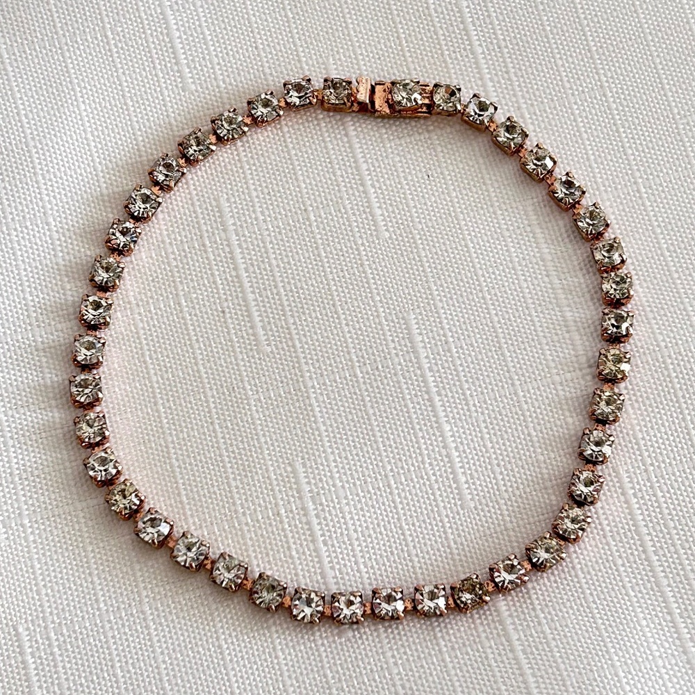 Vintage Rhinestone Rose Gold Tone Tennis Bracelet